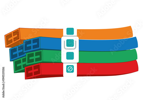 Colorful wiring harness illustration with segmented color coding. Clean, modern design. Ideal for technical diagrams and instructional materials. Bright, vibrant colors.