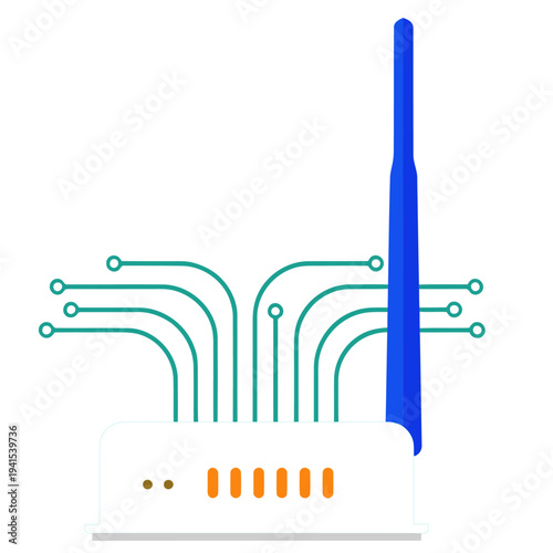 Modern IoT connectivity pod hub illustration. Clean lines and circuit pathways connect to a central hub.  Ideal for tech, networking, and digital concepts.