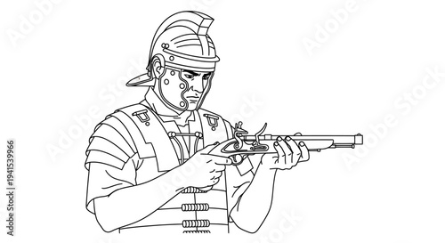 Roman Soldier with Flintlock Musket, Historical Military Illustration