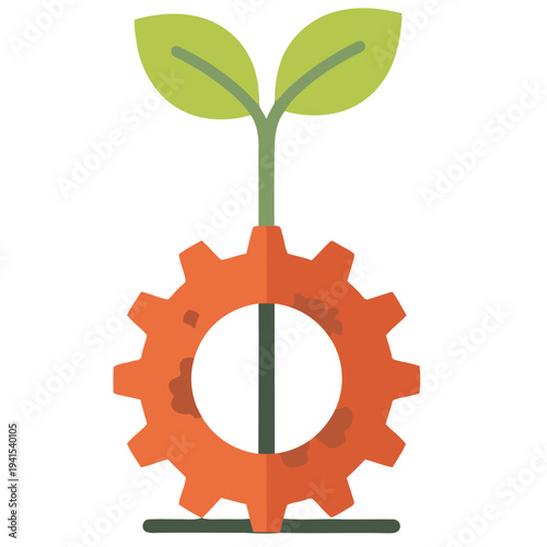 A stylized gear and plant graphic symbolizes growth and innovation. Modern, flat design with a muted color palette. Ideal for business and technology concepts.