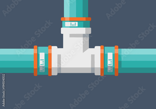 A stylized illustration depicts a rooftop garden pipe joint. Clean lines, modern design, and a vibrant teal color scheme create a visually appealing and commercially viable graphic.