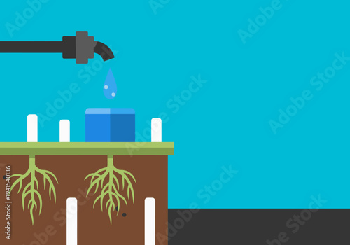 stylized illustration depicts a nutrient drip line emitter delivering water and nutrients to plant roots Clean modern design with a focus on efficient irrigation
