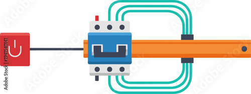 A stylized illustration depicts a bus bar power distribution system. Clean lines and a modern design showcase electrical connections. Ideal for tech, energy, and industrial concepts.