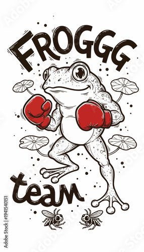 Cartoon Frog Wearing Boxing Gloves.