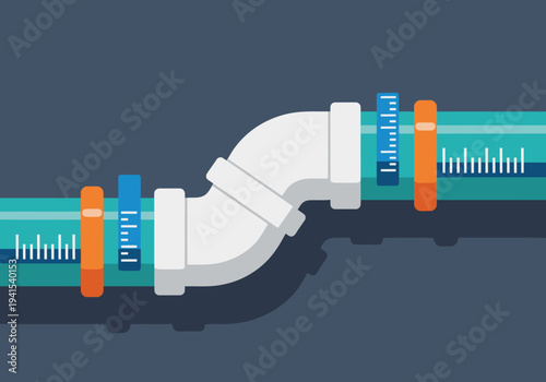 A stylized illustration depicts a rooftop garden pipe joint, showcasing a modern design with measurement markings. Clean lines and vibrant colors create a visually appealing graphic.