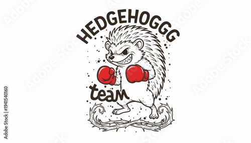 Cartoon Hedgehog Wearing Boxing Gloves Illustration.