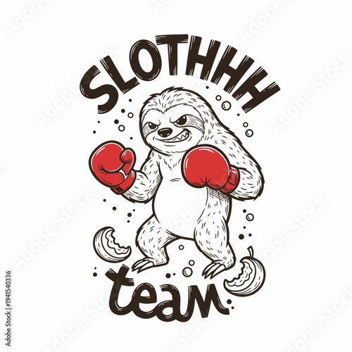 Cartoon Sloth Wearing Boxing Gloves Illustration.