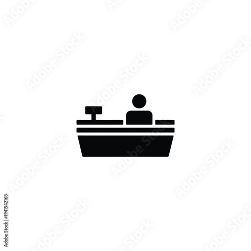Solid fill of a checkout counter with a person sitting behind it black white
