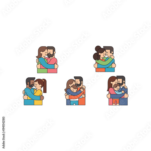 Illustrations of Couples Hugging Each Other.