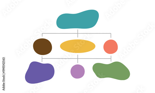 Abstract organizational chart with interconnected shapes representing a visual hierarchy or structure