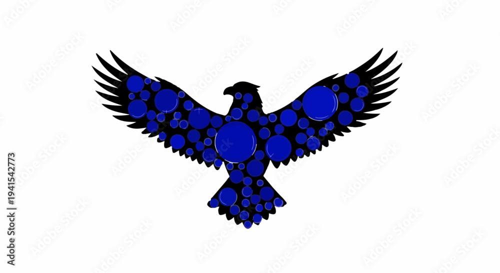 Obraz premium Majestic eagle silhouette formed by vibrant blue circles against a white background