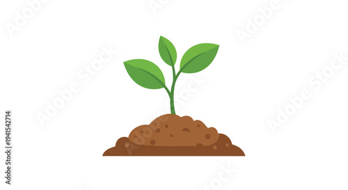 Vibrant green sprout emerging from rich earth, symbolizing new beginnings, sustainable growth, natural life, and environmental care for a flourishing future on a clean background