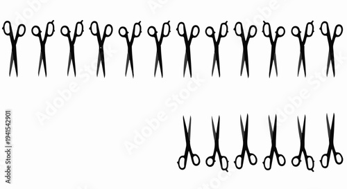 Array of scissors creating a visual pattern on a white background