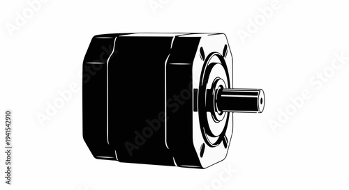Precision engineered stepper motor with rotating shaft on white background