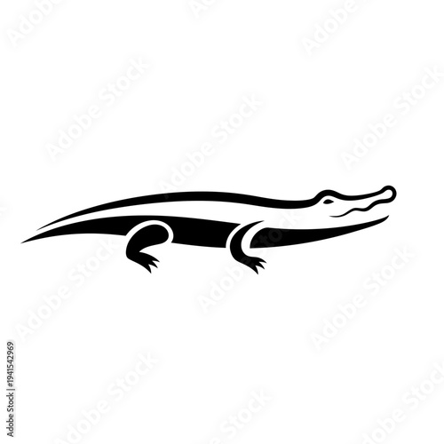 Black and white alligator silhouette logo