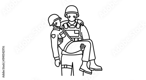 Soldier carrying injured comrade, military rescue, support, teamwork, battlefield aid