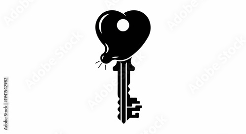 Black heart-shaped key unlocking a new beginning, symbolizing love and opportunity.