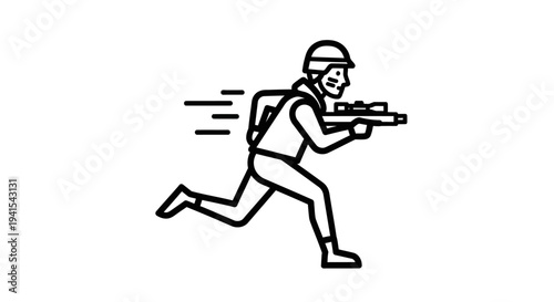 Soldier Running with Rifle, Military Action, Combat, Warfare, Dynamic Movement