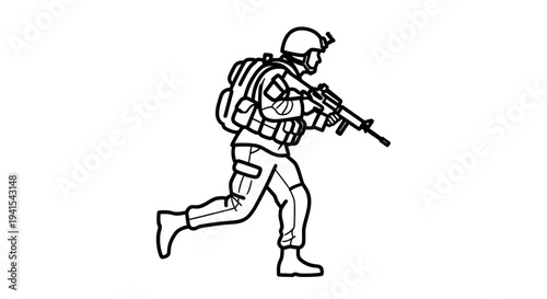 Soldier Running with Rifle, Military Action, Tactical Gear, Combat Ready
