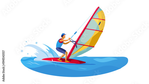 Windsurfing Water Sport Adventure on Ocean Illustration