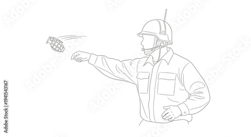 Soldier throwing a hand grenade, military training, combat readiness, action pose