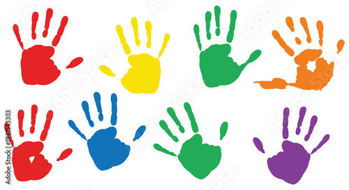 Colorful handprints in red yellow green blue orange and purple create a vibrant and playful composition silhouette high quality professional detailed