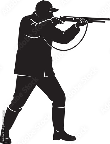 A man in silhouette aims a shotgun