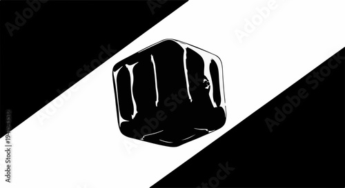 Bold black fist symbol on a stark white and black diagonal background