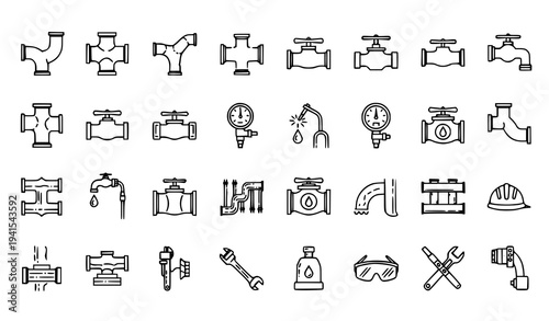 Pipeline system thin line icons plumbing gas oil water pipes