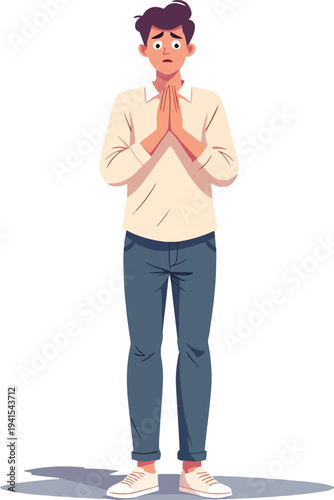 uomo ragazzo donna o ragazza che pregano tristi o compassione evento religioso o paura vettoriale 