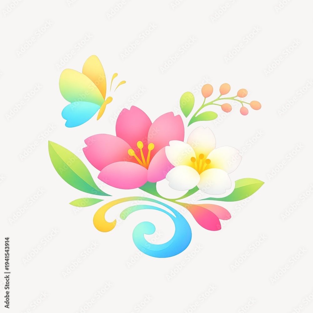 Fototapeta premium Colorful floral butterfly design