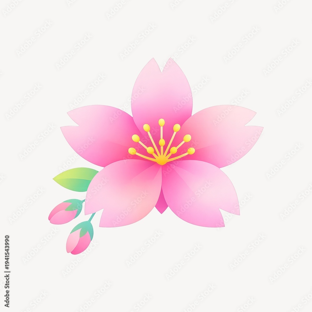 Fototapeta premium Delicate pink cherry blossom illustration.