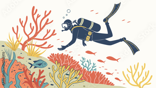 Scuba Diver Exploring Coral Reef Underwater