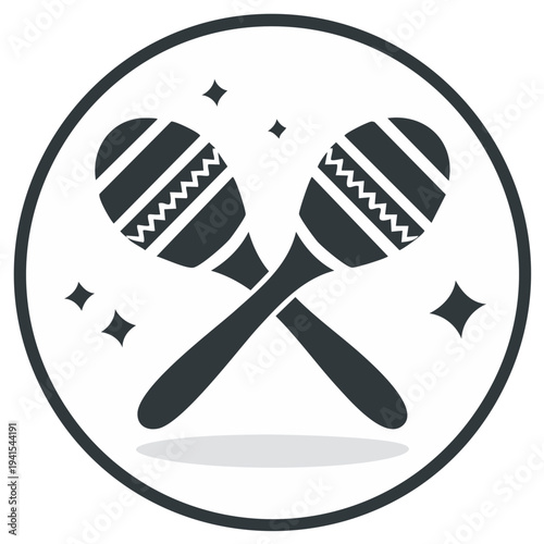 Simple Crossed Maracas Icon with Sparkles and Stars