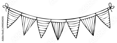 Outlined bunting banner for celebration and decoration, isolated line art design element