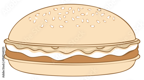 Delicious Cartoon Fast Food Hamburger Illustration with Sesame Seed Bun