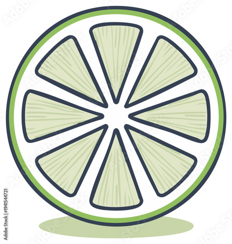 Bright green lime slice icon with dark outline and light texture inside