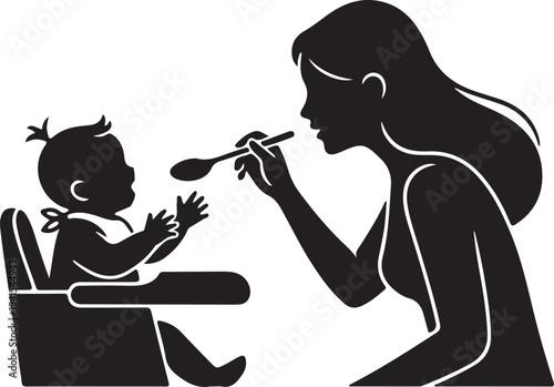 A mother feeding her baby with a spoon