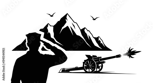 Soldier Saluting During Mountain Artillery Fire