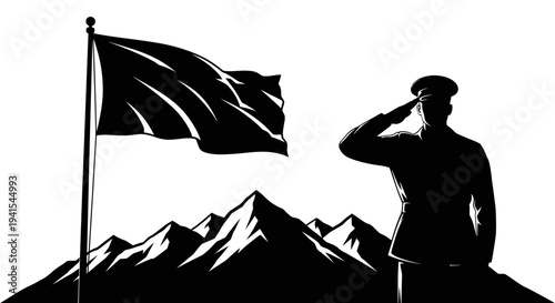 Soldier Saluting Flag on Mountain Peak, Patriotism and Military Service