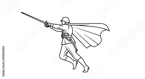Soldier with Sword and Cape in Dynamic Pose, Illustration