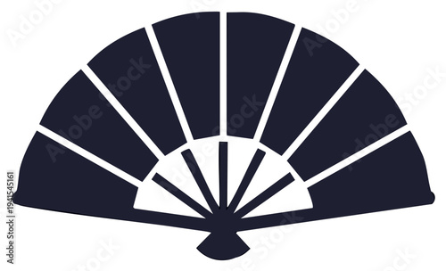 Classic dark minimalist folding hand fan silhouette design element for cultural themes and patterns