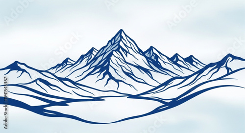 Stylized Mountain Range Illustration with Snow Caps.