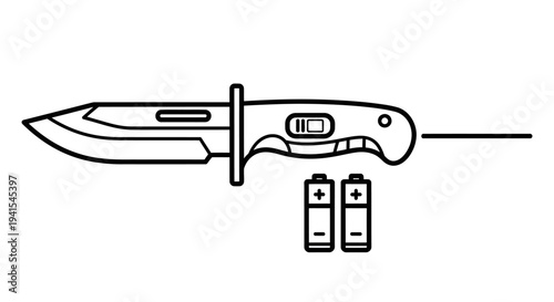 Tactical Knife with Batteries and Power Symbol - Concept of Portable Power and Utility