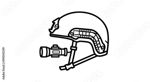 Tactical Helmet with Weapon Light Attachment - Line Art Illustration