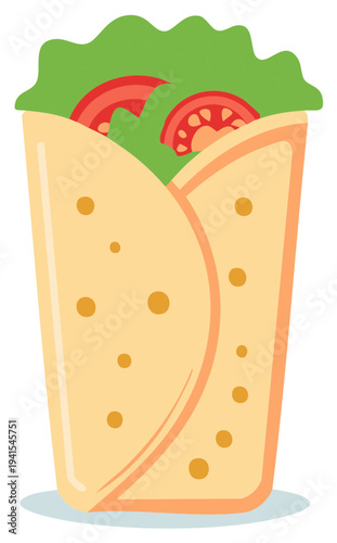 Illustration of a tasty tortilla wrap with fresh vegetables for fast food menu
