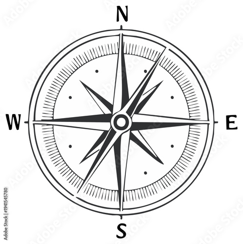 Detailed Vintage Compass Rose Nautical Navigation Tool Showing Cardinal Directions
