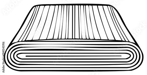 Clean Line Drawing Illustration of Folded Textile Fabric Roll Textile Industry Crafting Material