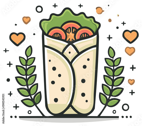 Delicious Shawarma Wrap with Vegetables Illustration for Food Promotion and Menu Design