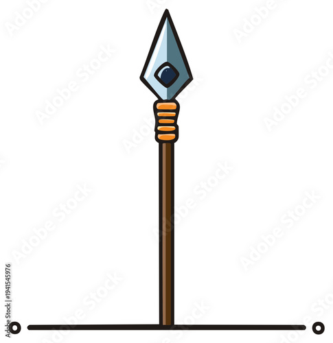 Stylized tribal spear with a diamond shaped arrowhead and an ornamental shaft